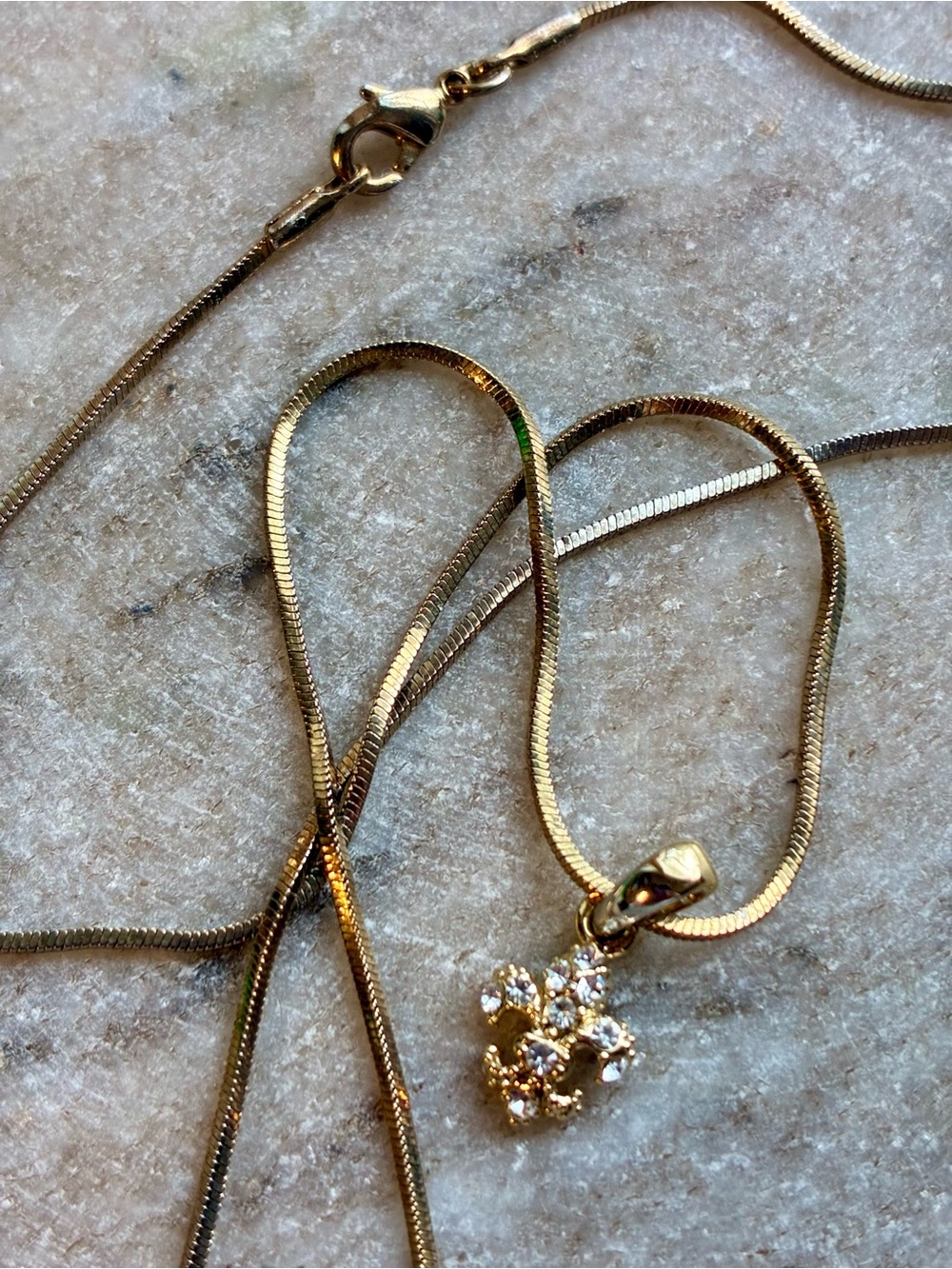 Vintage Gold Tone Fleur de Lis Rhinestone Necklace